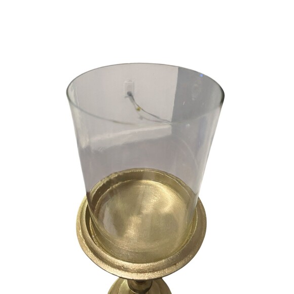 Gold Candle Holder With Glass 15”tall Crafted in India - Picture 4 of 10